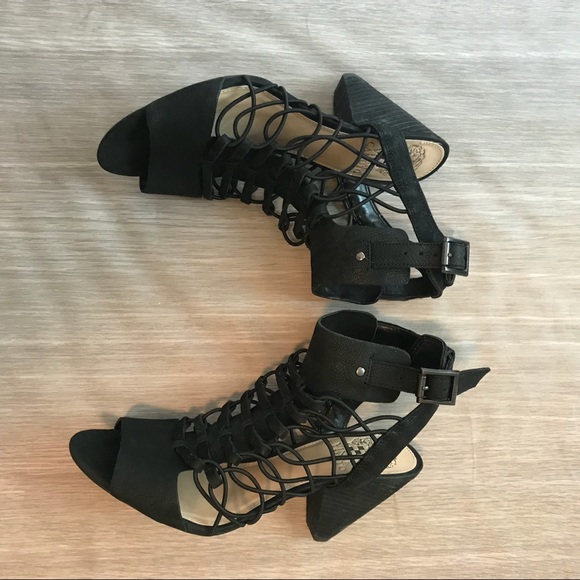 Vince Camuto Black Gladiator Eval Sandal Heel 7.5 - Picture 4 of 8